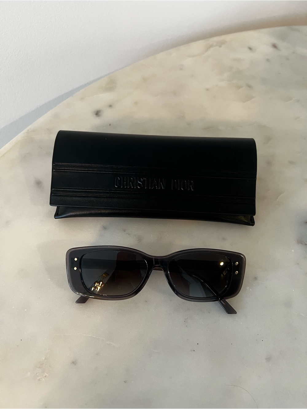 Dior Black Rectangular Sunglasses with Gold Stud Accents